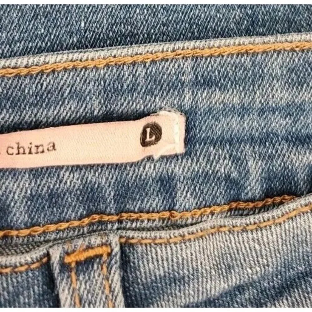 Denim Blvd Los Angeles High Rise Flare Raw Hi Low Hem Jeans Stretch Size Large - Picture 11 of 14